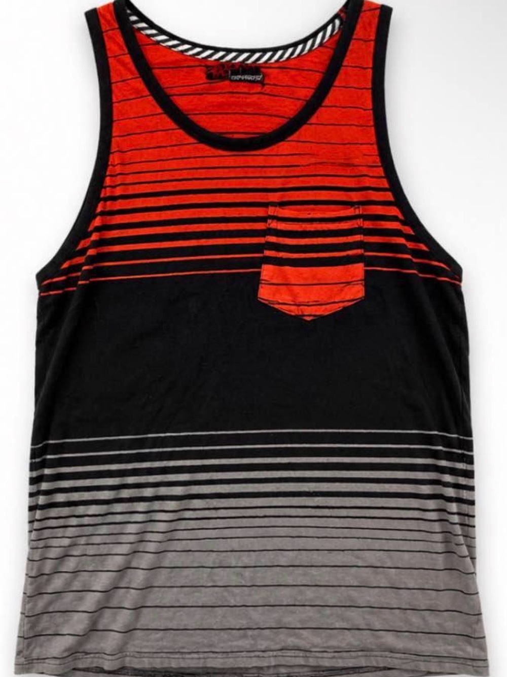 Striped Red & Black Pocket Tank Top - Men's Summer Sleeveless